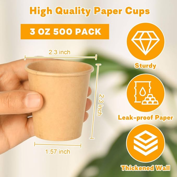 Vumdua 500 Pack 3 oz Kraft Paper Cups, Disposable Bathroom Cups, Leak-Free - Image 2