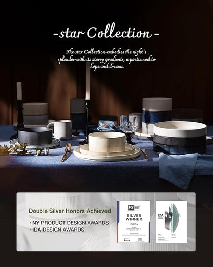 Famiware Star Stoneware Dinnerware Set, Reactive Glaze Plates & Bowls - Image 8