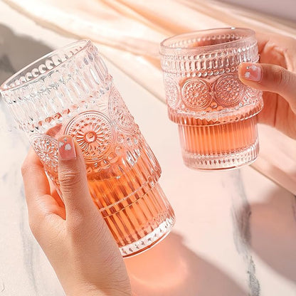 Kingrol Drinking Glasses Set of 8, 6.5 Ounces Stackbale Water Glasses, Vintage - Image 4