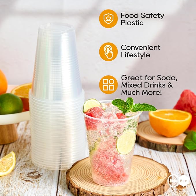 Turbo Bee 16 oz Clear Plastic Cups, Soda & Iced Drinks, Bulk Cups - Image 5