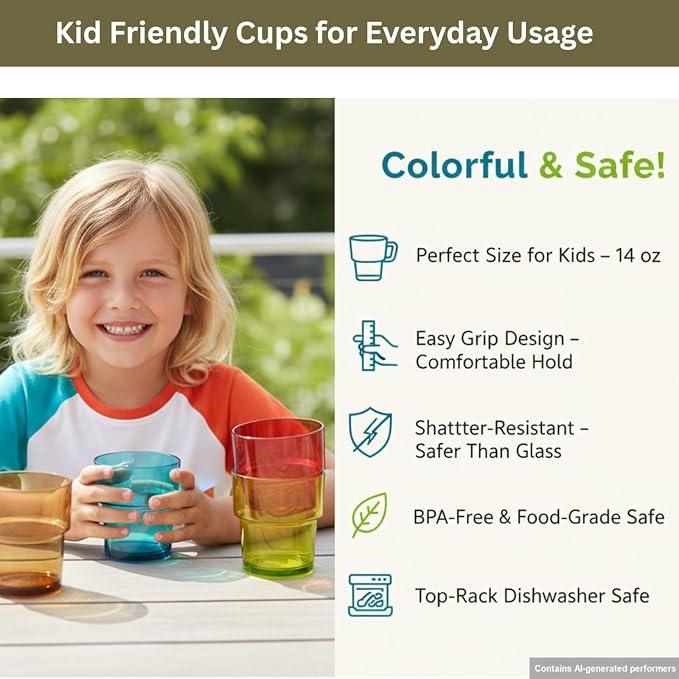 14 oz Plastic Stackable Drinking Tumblers, Dishwasher Safe, Durable - Image 7