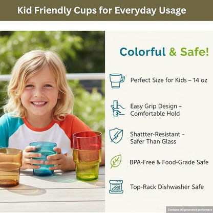 14 oz Plastic Stackable Drinking Tumblers, Dishwasher Safe, Durable - Image 7