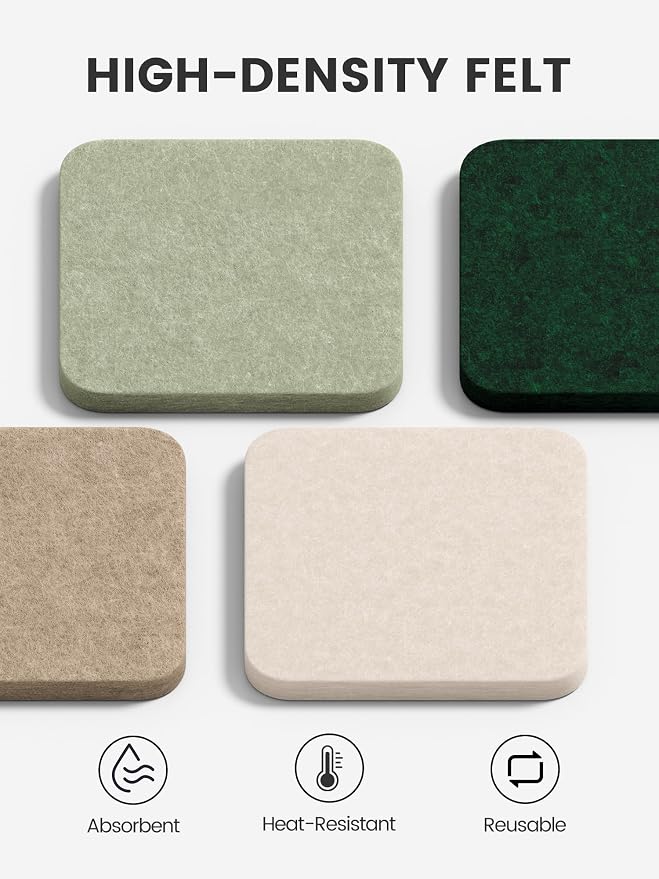 Fluxynara Felt Coasters with Holder, Nordic Moss | Square Felt Coasters - Image 3