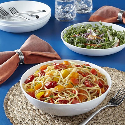 Corelle 4-Pc Meal Bowls Set Service for 4, Durable and Eco-Friendly 9-1/4-Inch Glass Bowls, Compact Stack Bowl Set, Microwave and Dishwasher Safe, White, 46 Ounces