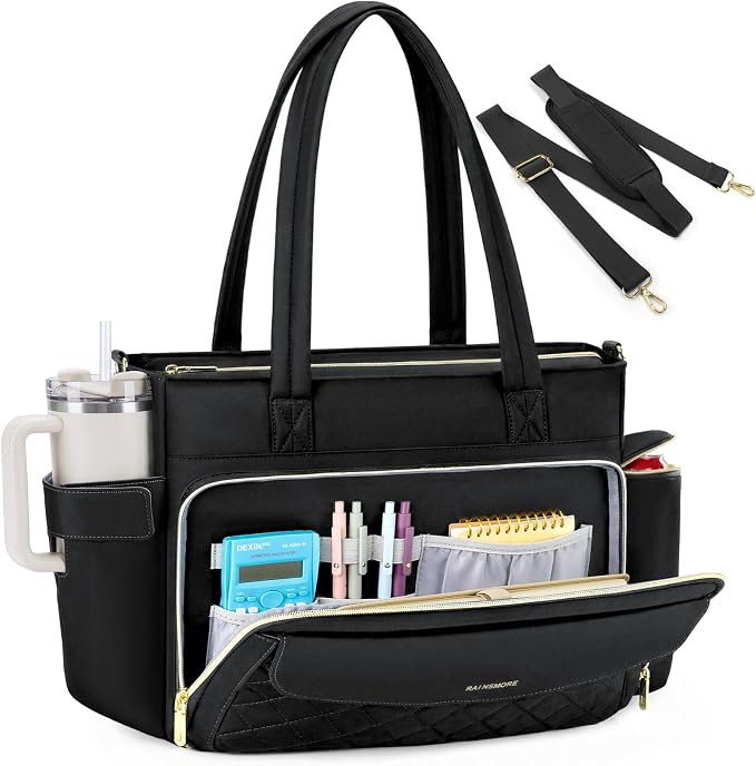 RAINSMORE Teacher Bag for Women, 15.6" Laptop Work Tote, 40oz Cup Holder | by RAINSMORE