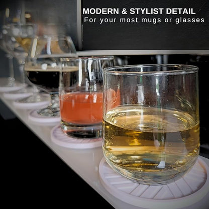 Silicone Drinks Coasters Set of 6 - with Smart, Modern Groove Patterns & Gold Holder Protecs Your cofee Table from Condensation Cups, muggs Home, Office, bar Decor - Lavander White