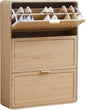 Narrow Hidden Shoe Organizer Cabinet Storage for Entryway, Modern Slim and Skinny Shoe Rack Cabinet with Flip Drawers for Entrance, Hallway - Natural