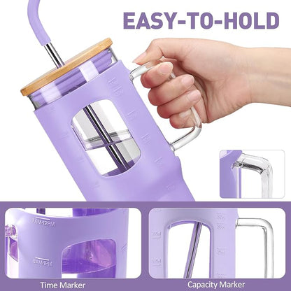 WINSA 32 oz Glass Tumbler with Straw and Lid, Glass Water Bottles with Time - Image 3