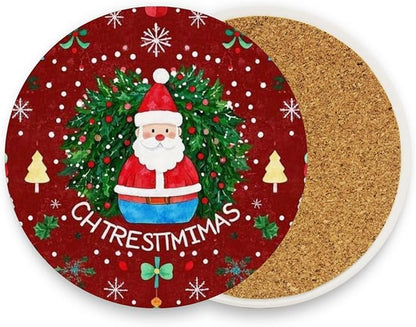 Coasters for Drinks Coaster Drink Set Decorative Coffee Table Desk Cup Mat Spring Cute Cork Bar Backing Round Home Decor Santa Claus Wreath Christmas Tree Snowflakes Colorful42