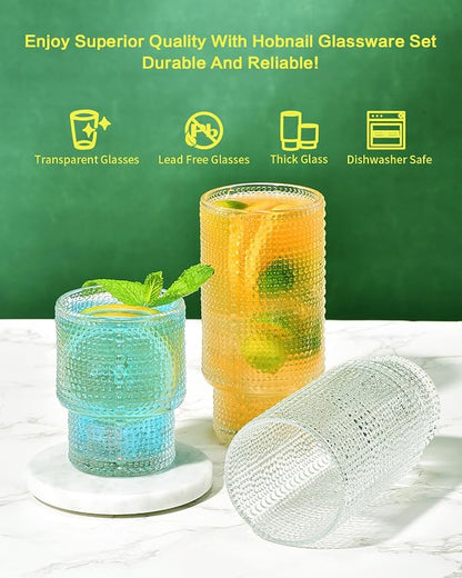 ISMASOAN Hobnail Drinking Glasses Set of 12, Stackable Glasses 12 oz & 7 oz | - Image 3