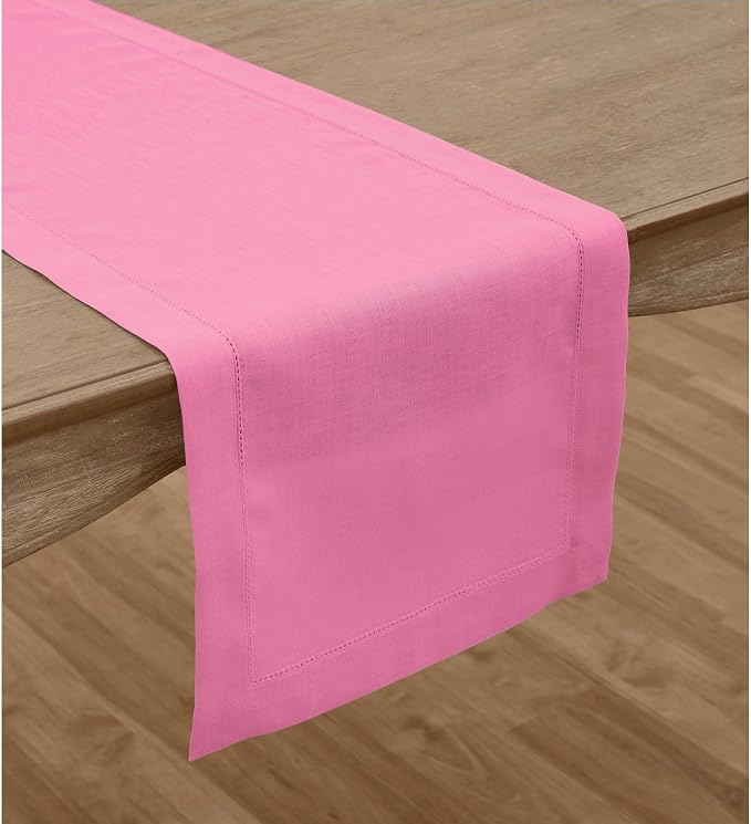 Solino Home 100% Pure Linen Dining Table Runner Flamingo Pink, 14 x 36 in | - Image 2