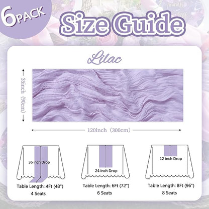 6 Pack Lilac Purple Cheesecloth Table Runner 35 x 120 Inch | Boho Gauze Cheese - Image 2