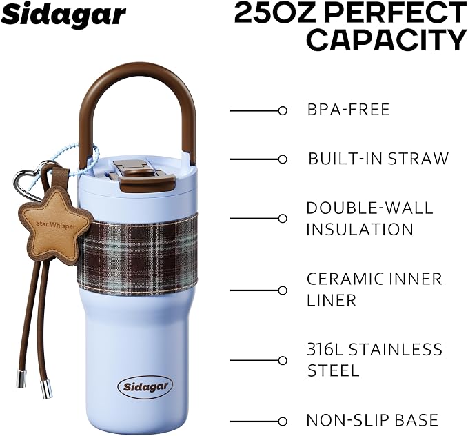 25oz Insulated Tumbler Ceramic Stainless Steel Water Bottle, Leak Proof - Image 2