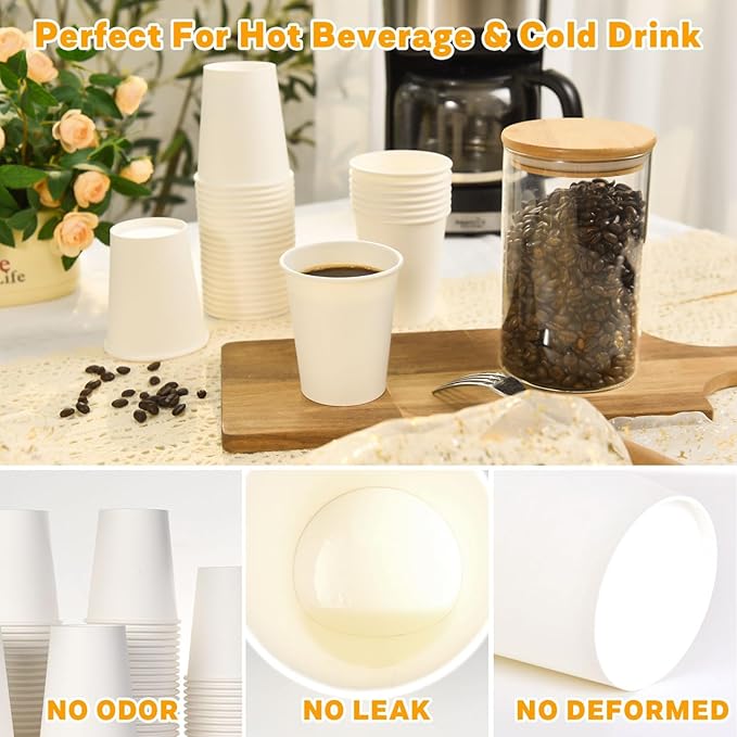 Vumdua 200 Pack 8 oz Paper Cups, Disposable Coffee Cups, Leak-Proof Hot Cold - Image 3