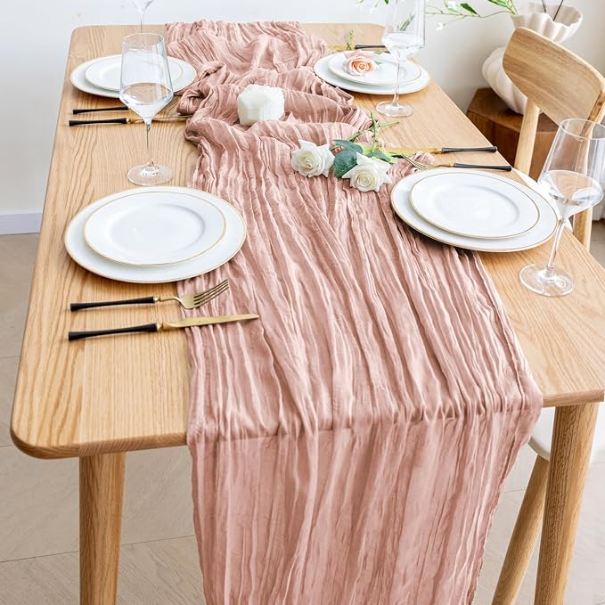 Cheesecloth Table Runner Dusty Pink 10FT Boho Gauze Table Runners | 120 Inch - Image 6