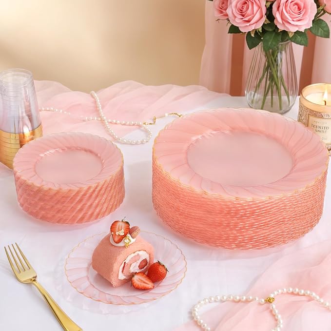 YOUBET 125Pieces Clear Pink Plastic Plates - Image 5