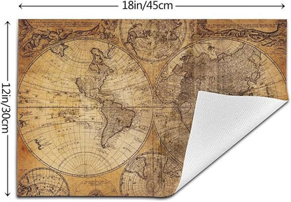 Vintage World Map Placemats Set of 4 Old Paper Retro Style Nostalgic Historical Wipeable Table Mats Reusable Washable PVC Rectangle Place Mats for Kitchen Dining Home Decor 12x18 Inches