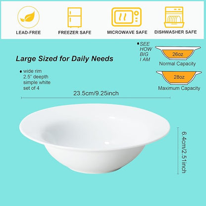 Soup and Pasta Bowls Set of 4, Microwave & Dishwasher Safe - Image 4
