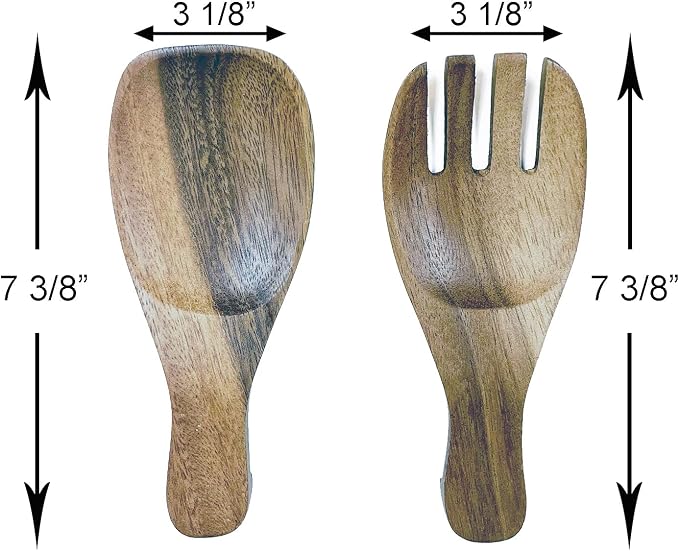 Woodard & Charles Acacia Wood Salad Hands Servers, 7 3/8" x 3 1/8" | Pair of - Image 9