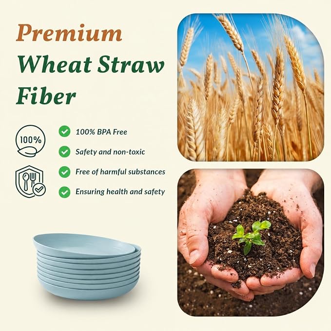 Wheat Straw Deep Plates 9 Inch Unbreakable & Lightweight Plastic Dinner Plates - Image 3