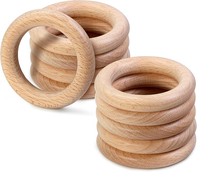FoDau770 10pcs Natural Beech Wooden Rings, Unfinished Solid Wood Rings Heavy by FoDau770