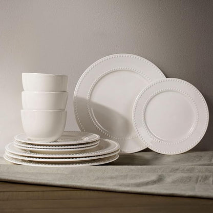Dinner Plates Set of 4, 10.5 inch White Ceramic Plates, Embossed Salad Plates - Image 7
