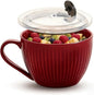 Red Ceramic Soup Bowl with Handle & Lid, 24oz Jumbo Soup Mug by Ceramictableware