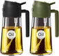 YARRAMATE 2Pcs 16oz/470ml Glass Olive Oil Sprayer for Cooking with Stickers, 2 in 1 Oil Dispenser for Kitchen Gadgets, Food Grade Premium Spray Bottle for Salad, BBQ (Black&OliveGreen)