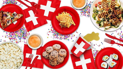 Switzerland Flag Birthday Party Supplies Set Plates Napkins Cups Tableware Kit for 16