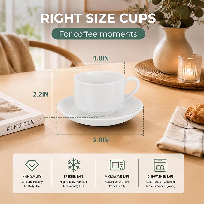 3 Ounce Espresso Cups Set of 4, Includes Display Stand, Coffee Cups Saucers - Image 3