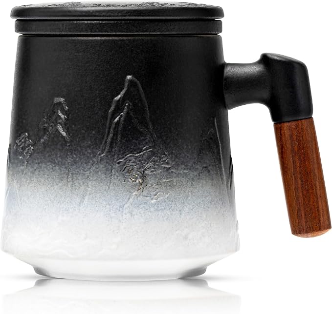 suyika Ceramic Tea Cup with Infuser and Lid, Gradient Embossed Large Tea Mug by suyika