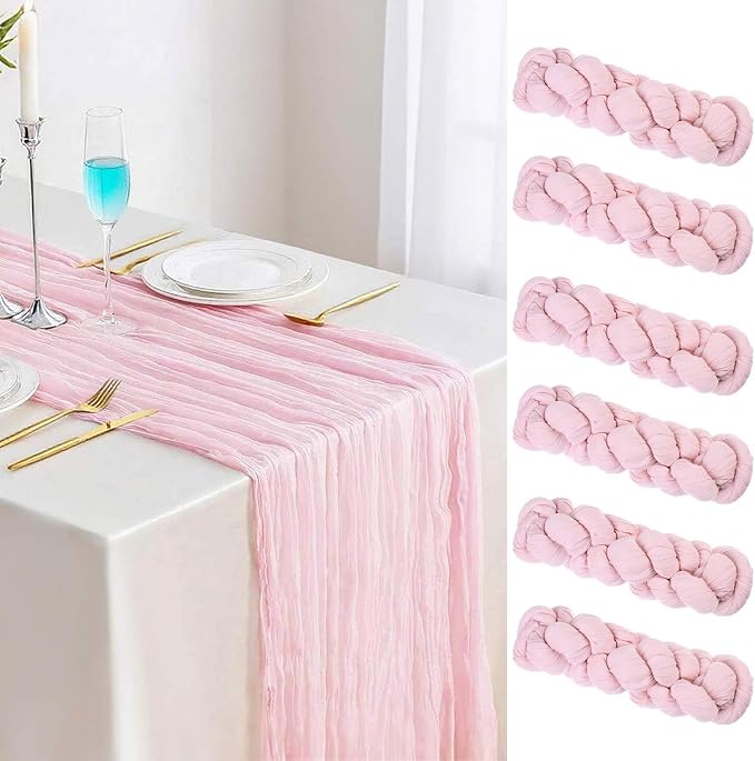 Light Pink Cheesecloth Table Runner 6pcs Boho Gauze 35x120inch Cheese Cloth by TuTive