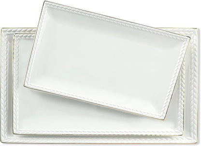 Kassel Ceramic Serving Platter Set | 14”/12”/10” Rectangular Serving Trays for Entertaining at Parties and Weddings | Oven Safe Large Serving Trays for Tacos, Steak and Cake