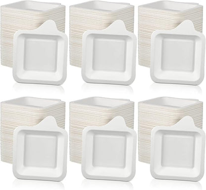 Remerry 1000 Pcs Small 4 Inch Paper Plates Bulk Disposable Plates Paper White Square Dessert Cake Party Snack Sugarcane Bagasse Fiber Wedding Birthday Dinner Graduation Pet Feeding (4.45 x 5.24 Inch)