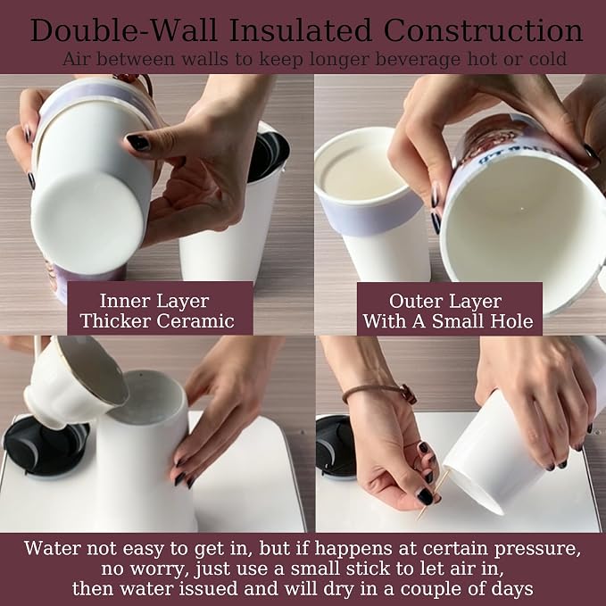 Ceramic Travel Mug, Double Wall Insulated Takeaway 12 oz Coffee Cup - Image 6