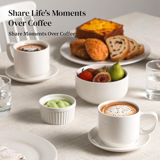 DOWAN 12oz Coffee Mugs, Cappuccino Cup and Saucer Set of 4, Tea Cups - Image 5