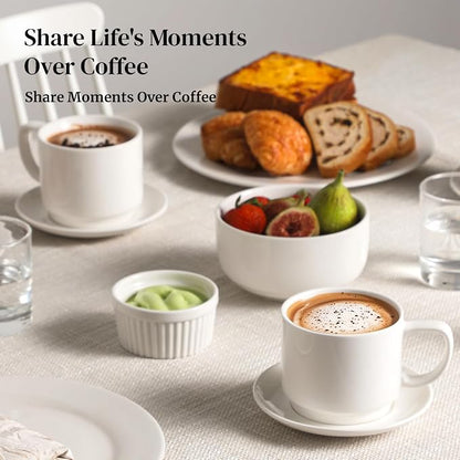 DOWAN 12oz Coffee Mugs, Cappuccino Cup and Saucer Set of 4, Tea Cups - Image 5