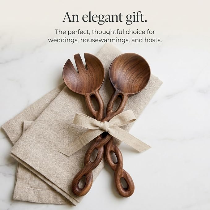 Salt & York 13-Inch Walnut Wood Salad Tongs, Handcrafted Wooden Serving Utensils - Image 4