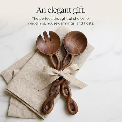 Salt & York 13-Inch Walnut Wood Salad Tongs, Handcrafted Wooden Serving Utensils - Image 4