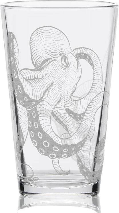 OCTOPUS Engraved Beer Pint Glass | Great Nautical Drinking Gift Idea for Ocean Marine Enthusiasts Divers Sea Creatures