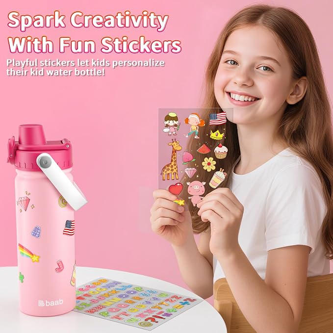 baab 18oz Kids Insulated Water Bottle 18/8 Stainless Steel Kids Cup 1 Pack | - Image 6