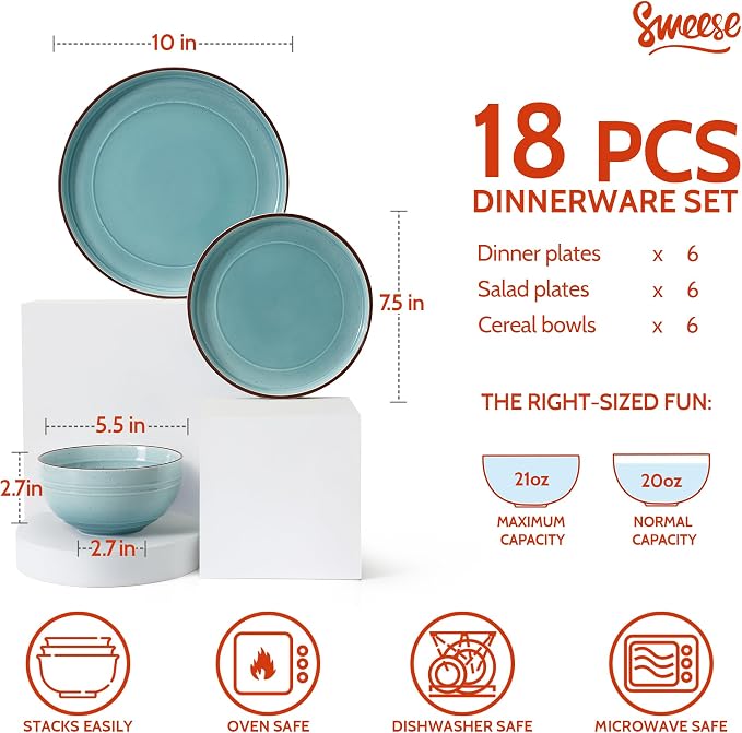 Sweese Plates and Bowls Sets, Porcelain Dinnerware Sets - Image 2