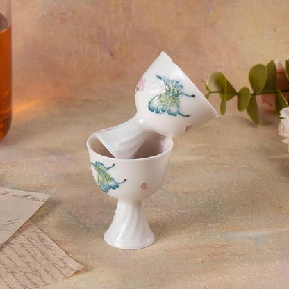 KAMMAK Tea Cup Set of 2 Small Tea Cups 1.4oz White Porcelain Tea Cup Set - Image 7