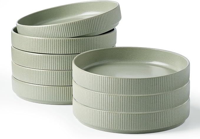 famiware Star 8.25" Pasta Bowls Set of 8, Bowl Plates, Light Green | Microwave by Famiware