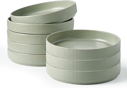 famiware Star 8.25" Pasta Bowls Set of 8, Bowl Plates, Light Green | Microwave by Famiware