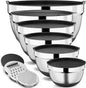 9 Pack Mixing Bowls with Airtight Lids Set, Stainless Steel Mixing Bowls with Grater Attachments, Nesting Kitchen Bowl Set with Non-Silp Bases, Size 7, 4, 3, 2, 1.5,1QT, Black