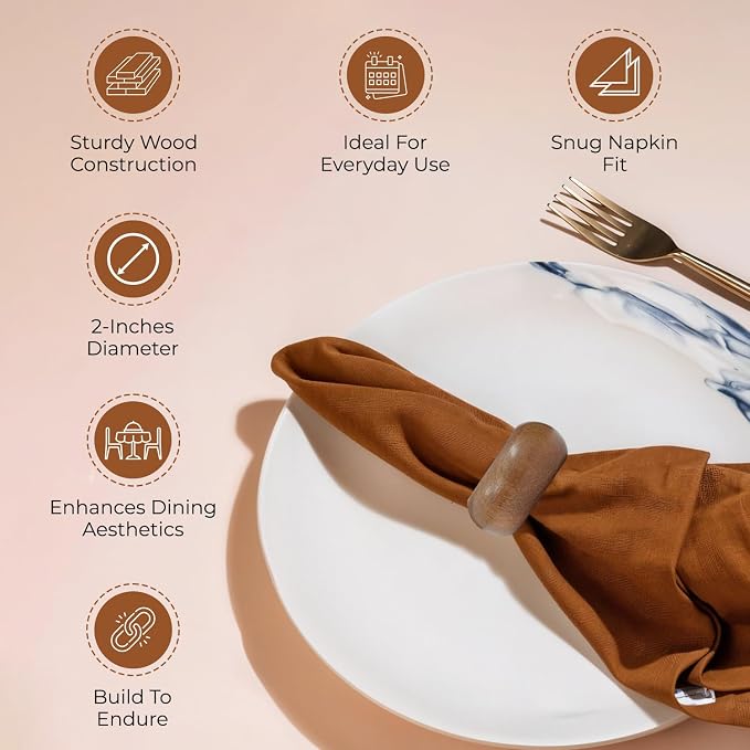 Napkin Rings Set of 12 for Dinning Table Décor Brown Napkin Holder Set for - Image 3