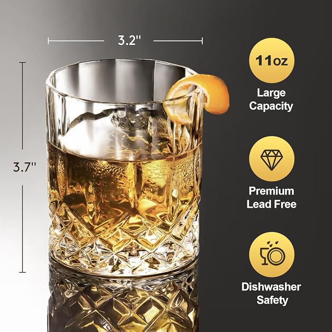 Whiskey Glasses Set of 6, 11 oz Old Fashioned Rocks Glasses | Dishwasher-safe - Image 3