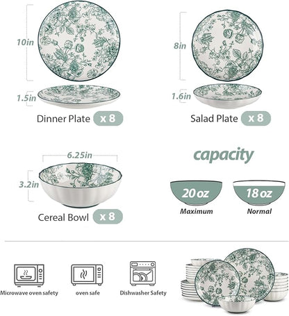 24-Piece Dinnerware Set Service 8, Porcelain Plates and Bowls Set, Vintage - Image 3