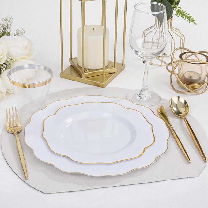 bUCLA 180PCS White and Gold Plastic Plates Disposable - Image 9